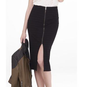 EXPRESS Stretch Ribbed Midi Front Zip Slit Pencil Skirt Black xs